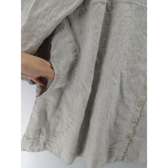 Flax Dress XL Linen Tunic Shirt Button Up Lagenlook Cottagecore * - Picture 9 of 14